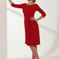 model is wearing diva catwalk jacky dress with rounded neckline 3/4 sleeve and bow detail on the waist in scarlet red front view (Scarlet Red)