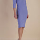 Model wearing diva catwalk Luna 3/4 Sleeved pencil skirt dress in Vista Blue