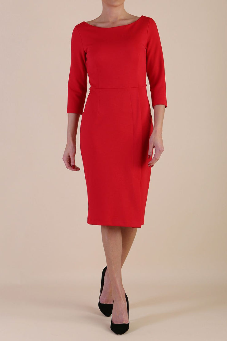 Model wearing diva catwalk Kinga 3/4 Sleeve pencil skirt dress