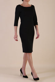 Model wearing diva catwalk Kinga 3/4 Sleeve pencil skirt dress