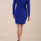 Image of model wearing a long sleeved pleased Mini Pencil Dress from Diva Catwalk in Cobalt Blue in high heal shoes