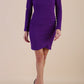 Image of model wearing a long sleeved pleased Mini Pencil Dress from Diva Catwalk in Passion Purple in high heal shoes