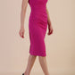  model wearing diva catwalk primula pencil skirt dress in pink with pleating on one side and sleeveless design in colour Magenta Haze