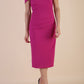 model is wearing diva catwalk amelia pencil dress with bardot neckline and ruched back in Magenta front