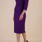 model is wearing diva catwalk seed fitzrovia sleeved pencil dress in Royal purple front