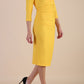 model is wearing diva catwalk seed fitzrovia sleeved pencil dress in daffodil yellow front