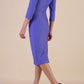 model is wearing diva catwalk seed fitzrovia sleeved pencil dress in dawn indigo front