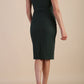Model wearing Diva Catwalk Lydia Classic Sleeveless Bodycon Pencil Dress rounded neckline with slit in front in Deep Green