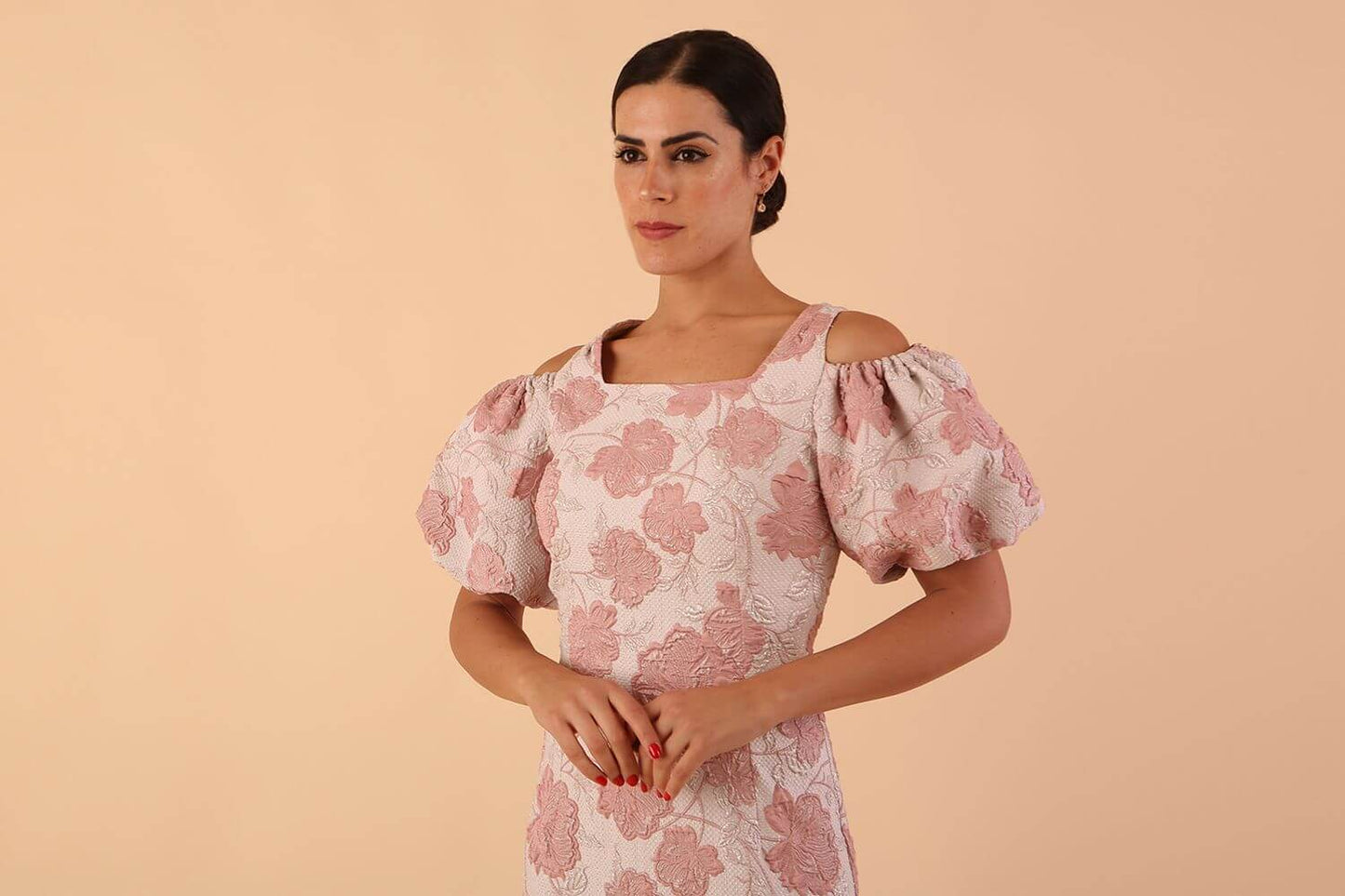 Margot Rose Jacquard Puff Sleeve Dress 