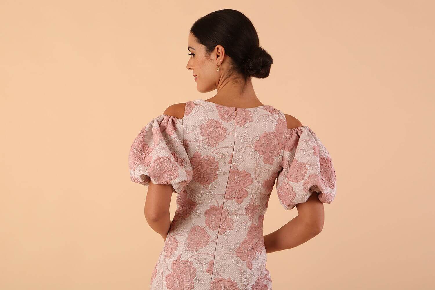 Margot Rose Jacquard Puff Sleeve Dress 