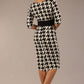 OP-ART V-Neck Sleeved Monochrome Pencil Dress 