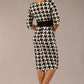 OP-ART V-Neck Sleeved Monochrome Pencil Dress 