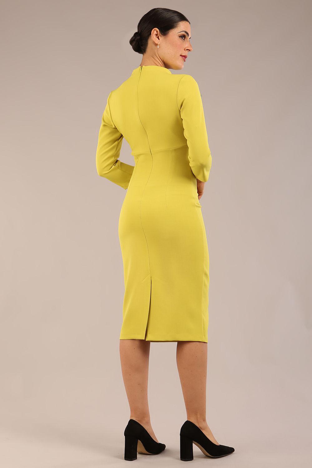 Plaza Trapezium neckline Cutout Pencil Sleeved Dress 