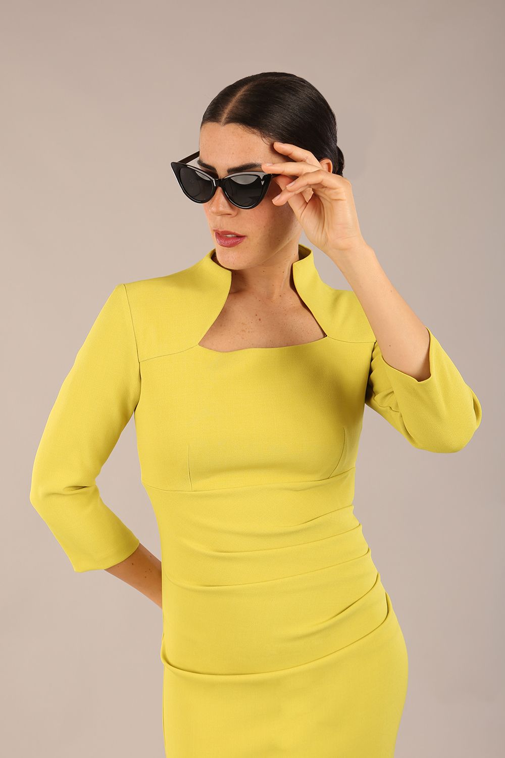 Plaza Trapezium neckline Cutout Pencil Sleeved Dress 