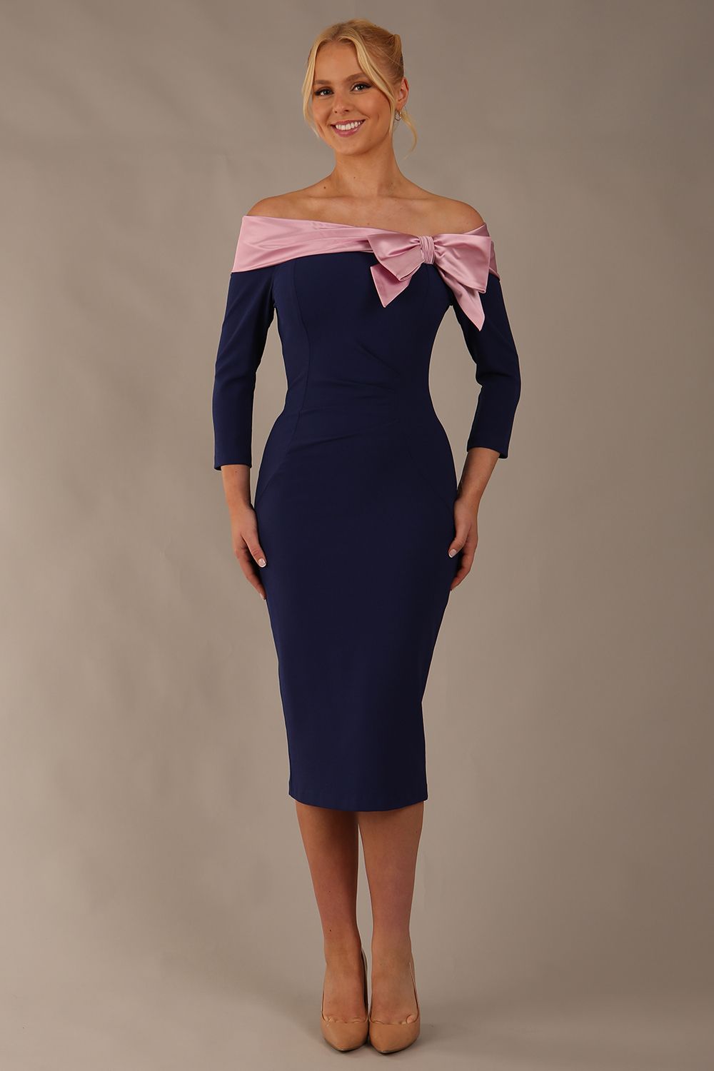 Rosalind Off Shoulder Bow Detail Pencil Dress 