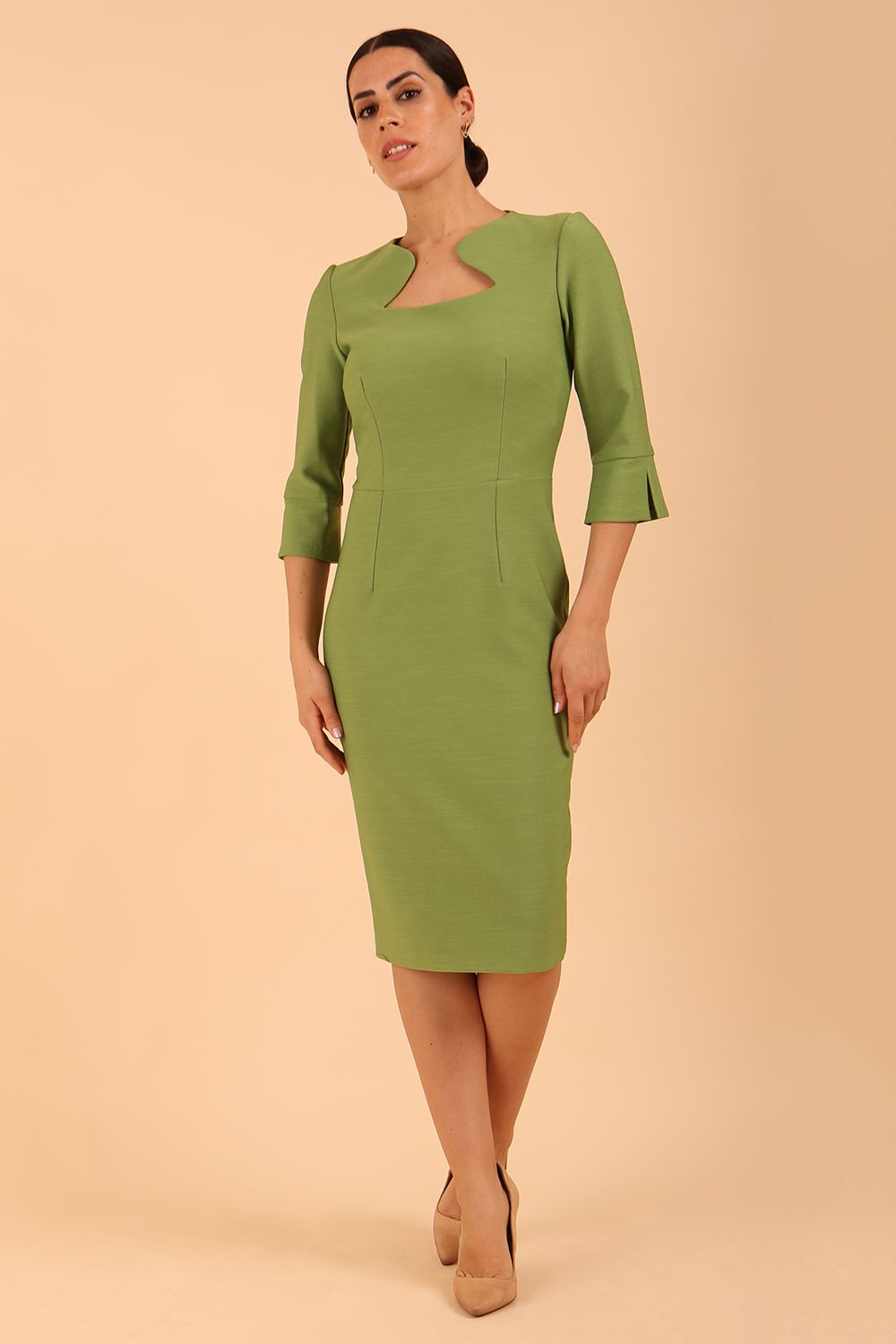 Seed Kennedy Sleeved Shaped Neckline Pencil Dress 