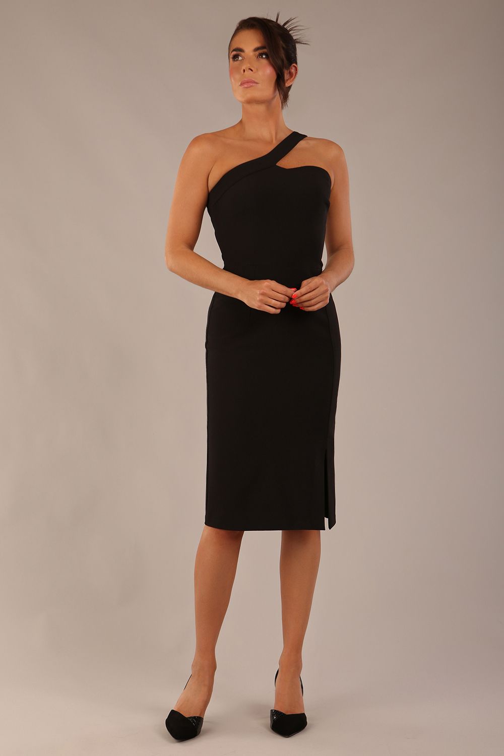 Sofia Diagonal Halter Neck Pencil Dress 