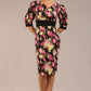 Somerset Floral with Puff Sleeves & Black Waistband Pencil Dress 