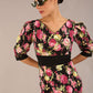 Somerset Floral with Puff Sleeves & Black Waistband Pencil Dress 