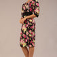 Somerset Floral with Puff Sleeves & Black Waistband Pencil Dress 