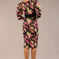 Somerset Floral with Puff Sleeves & Black Waistband Pencil Dress 