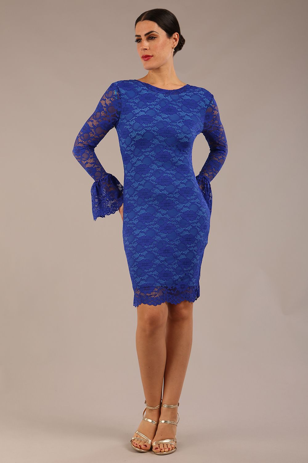 Tatiana fluted sleeved lace dress 