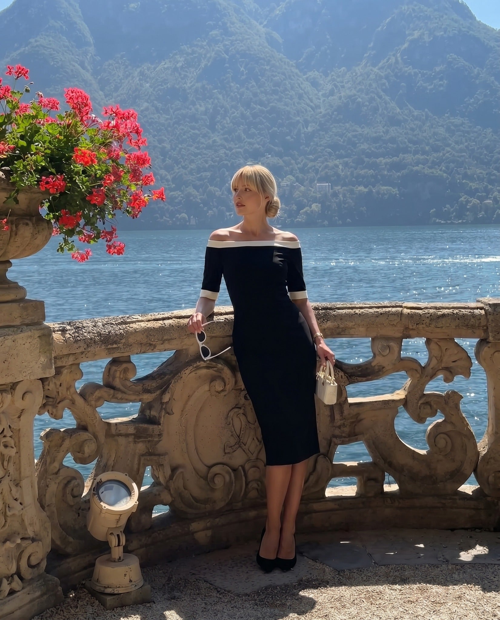 Brea Contrast Off-The-Shoulder Midi Dress