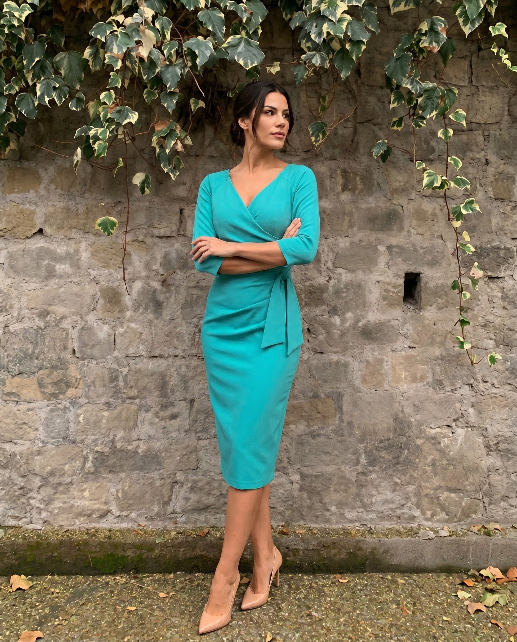 Bronwen 3/4 sleeved Tie Pencil Dress