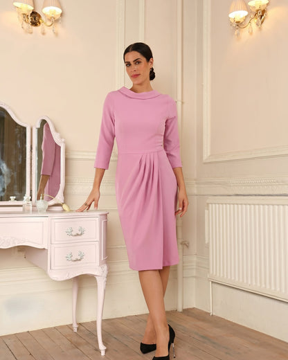 Hazel Rounded Collar Detail Pencil Dress