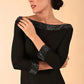 Model wearing a diva catwalk ToTo Bardot Neckline Off Shoulder Pencil Dress in Black colour Front Close Image