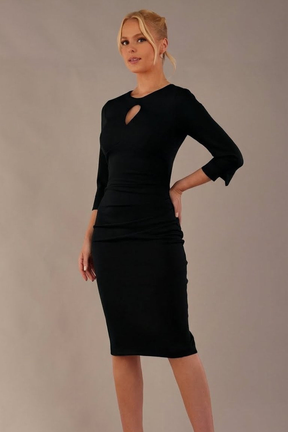 Yasmeen Keyhole Pleated Pencil Dress 