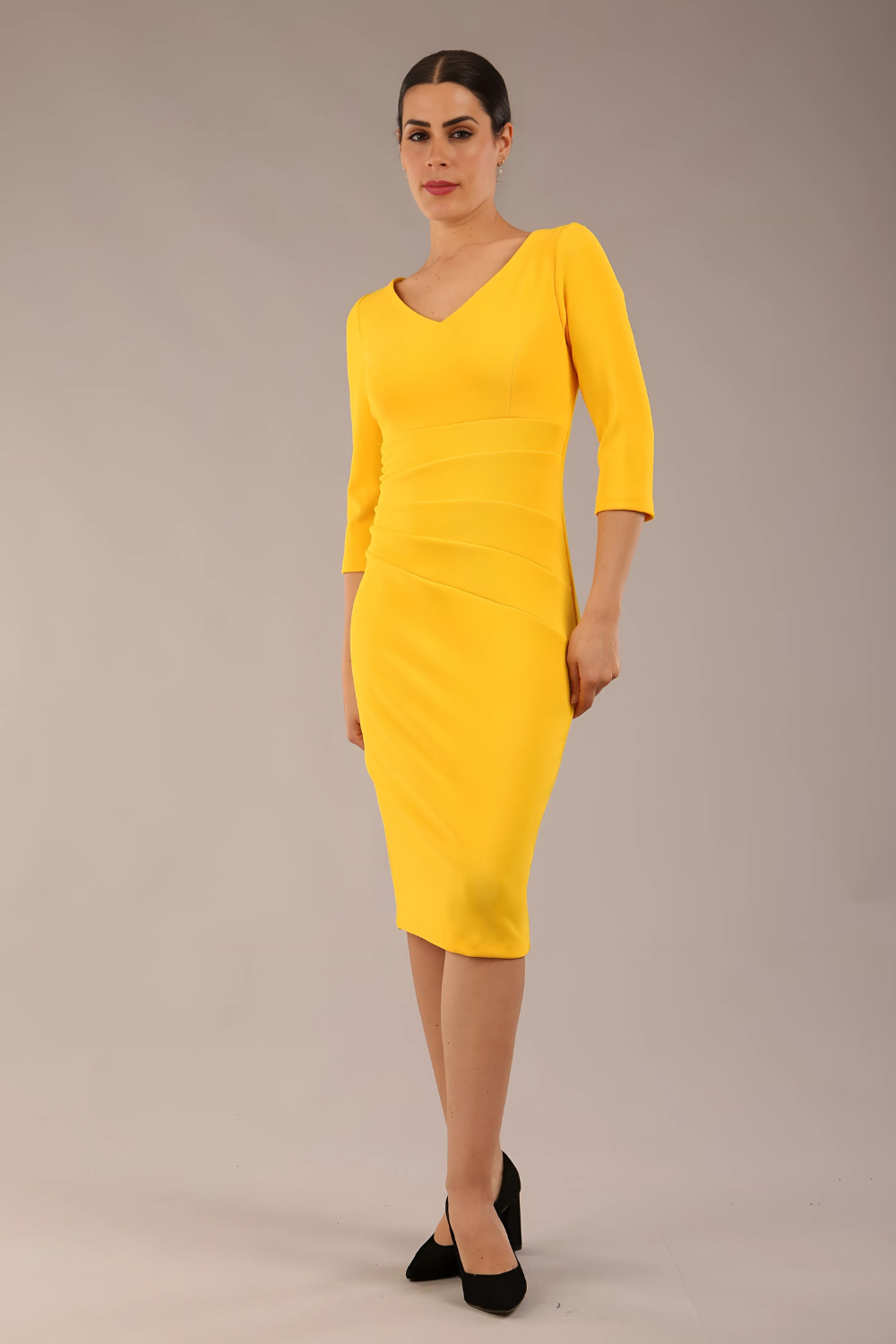 diva_catwalk_Tara_pencil_dress_v_neckline_yellow