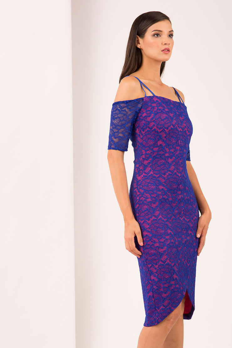 HYBRID ISLA CREPE BARDOT LACE DRESS