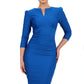 model is wearing diva catwalk seed fitzrovia sleeved pencil dress in sapphire blue front