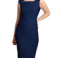 model is wearing diva catwalk seed cadiz pencil sleeveless dress in navy blue front