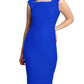 model is wearing diva catwalk seed cadiz pencil sleeveless dress in sapphire blue front