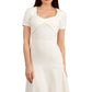 model is wearing diva catwalk madison a-line dress with square neckline and short sleeve in ivory cream front