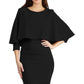 model wearing diva catwalk lizanne pencil-skirt dress with an attached wide cape detail and 3 4 sleeves in colour black front
