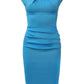 Model wearing the Diva Kimberley dress in pencil dress design in horizon blue front image