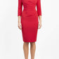 Model wearing the Diva Chelsea Pencil dress with V neckline and three-quarter sleeves in passion red front image