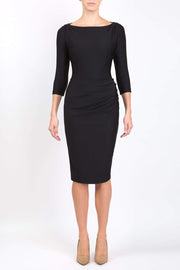 Model wearing the Seed Agatha in pencil dress design in black front image