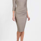 Model wearing the Seed Agatha in pencil dress design in taupe brown image