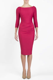Model wearing the Seed Agatha in pencil dress design in crimson pink front image