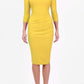 Model wearing the Seed Agatha in pencil dress design in daffodil yellow front image