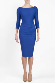 Model wearing the Seed Agatha in pencil dress design in cobalt blue front image