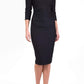 model is wearing diva catwalk seed fitzrovia sleeved pencil dress in black front