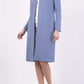 Model wearing the Diva Bliss Coat with round neckline in Stone Blue front image