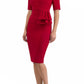 Model wearing the Diva Lynette dress in pencil dress design in scarlet red front image