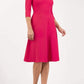 brunette model is wearing diva catwalk off shulder swing a-line islay dress with sleeves in honeysuckle pink front