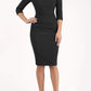 Model wearing the Diva Atlantis Pencil dress with three quarter length sleeves in black and black front image